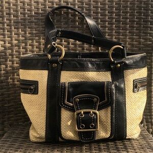 Coach Purse Wicker Black Leather Gold Hardware